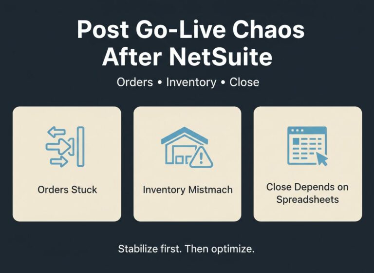 Post go-live chaos after NetSuite: orders stuck, inventory mismatch, close depends on spreadsheets