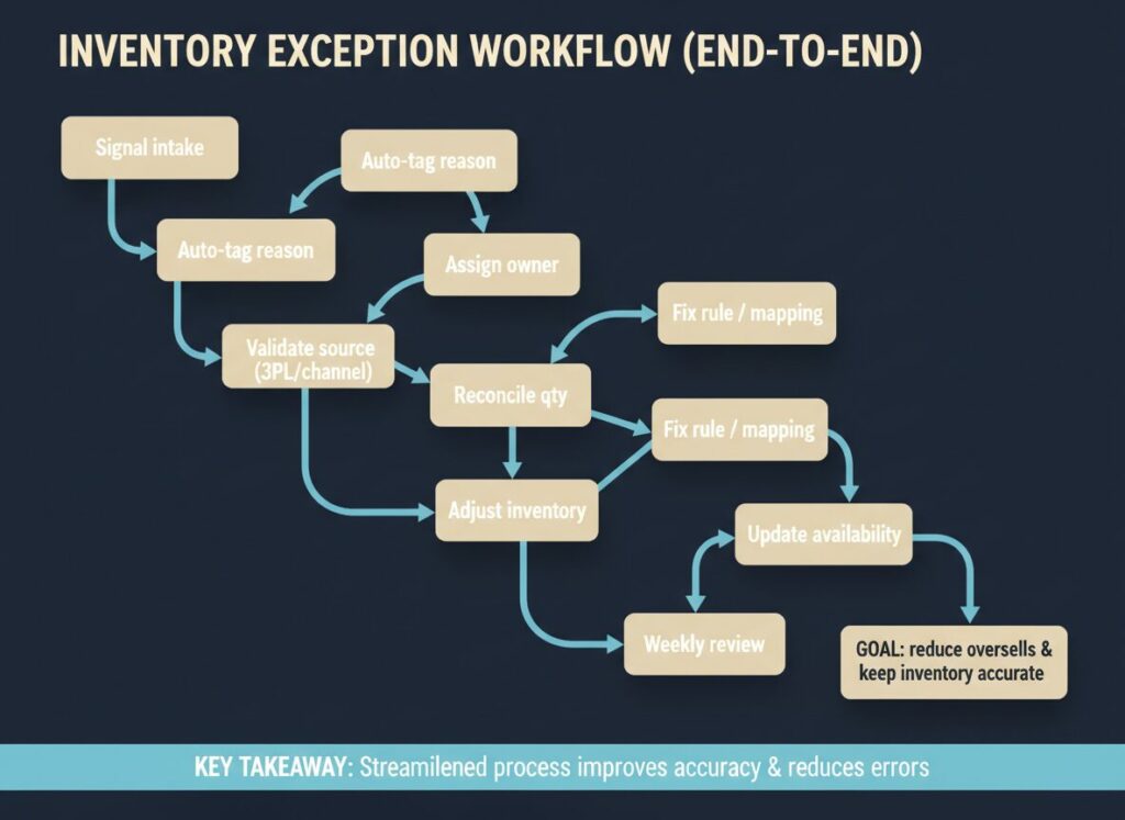 Inventory accuracy after NetSuite workflow: inventory exception queue end-to-end from signal intake to weekly review to reduce oversells and keep inventory accurate