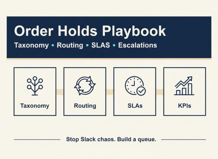 Order holds playbook overview: taxonomy, routing, SLAs, escalations, and KPIs to stop orders getting stuck in NetSuite e-commerce.