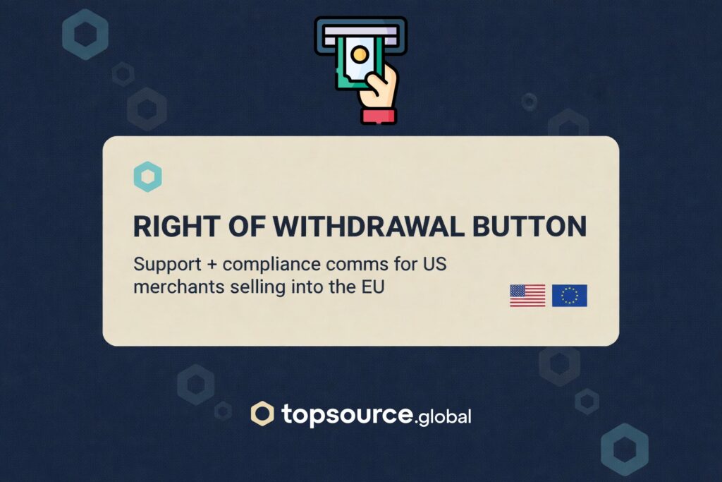 Hero image for right of withdrawal button showing USA and EU flags and support-focused messaging