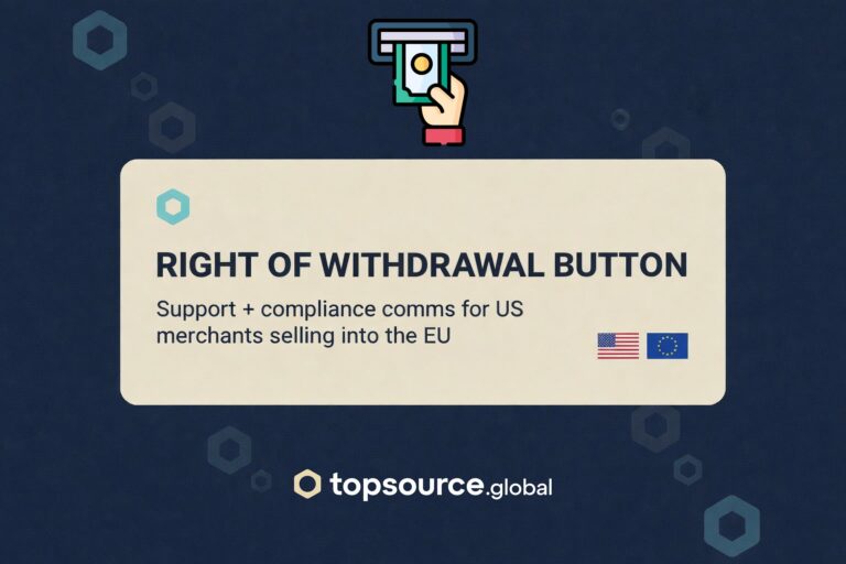 Hero image for right of withdrawal button showing USA and EU flags and support-focused messaging