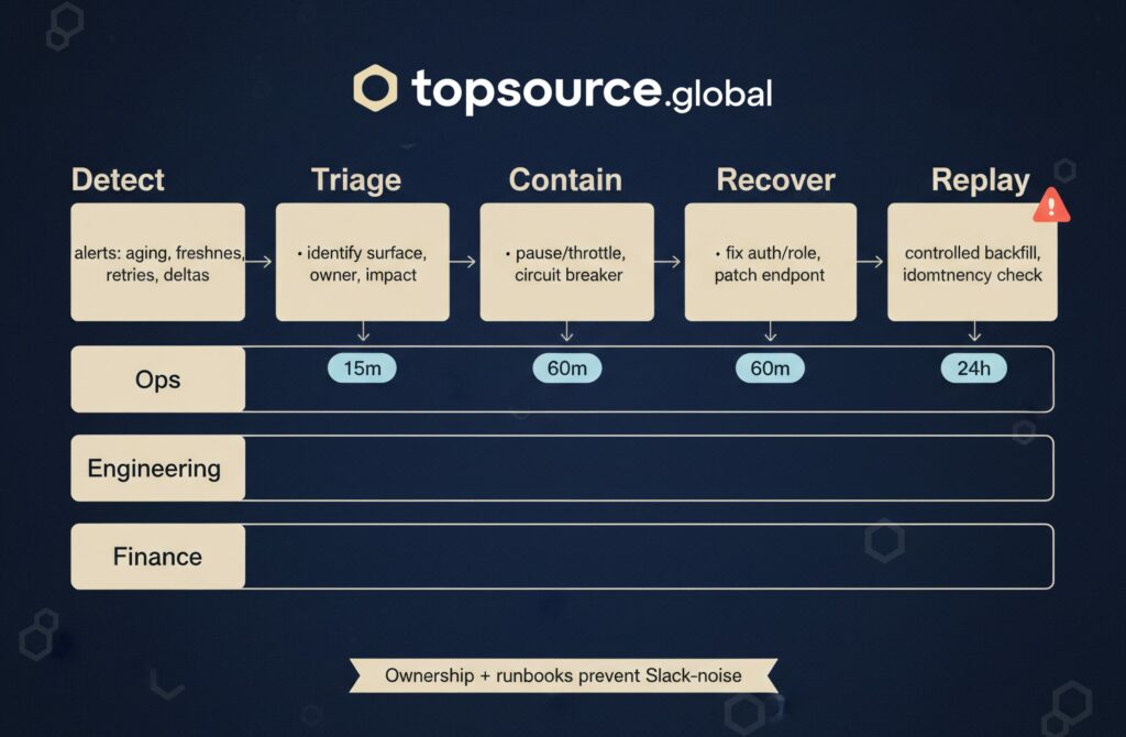 Swimlane workflow for integration monitoring incident response in ecommerce